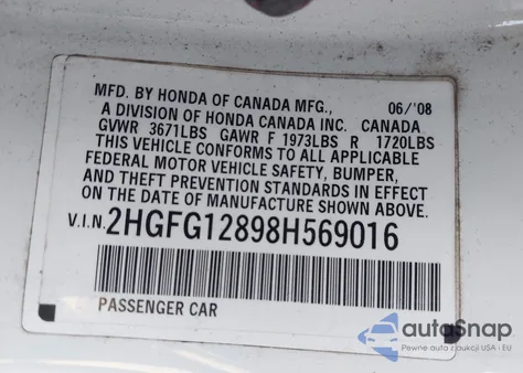 2008 Honda Civic Ex z USA, uszkodzony, nr VIN 2HGFG12898H569016